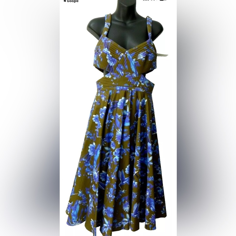 cynthia rowley summer floral brown purple dress sz 8